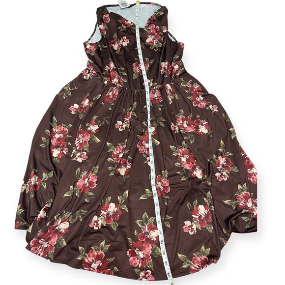 Torrid Mini Studio Knit Sleeveless Cowl Neck Floral Dress Brown Red Pink NWT Sz0 - Picture 9 of 11